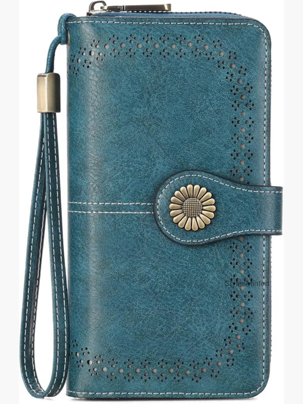 RFID Blocking Leather Clutch Wallet with Wristlet Large Capacity Card Holder
